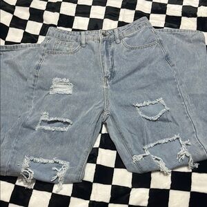 European & American Style Women Straight Loose Casual Ripped Jeans With Pockets